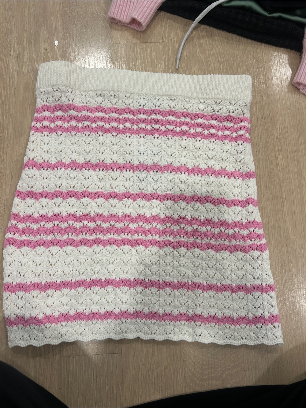 miss selfridge striped knit mini skirt pink and white